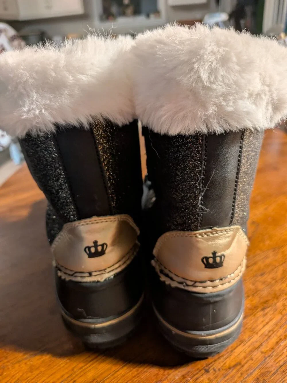Juicy Couture Girls Black Glitter Duck Boots Faux Fur Sz 3
